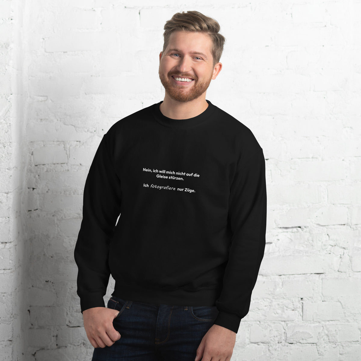"Ich fotografiere nur Züge." - Unisex Pullover (Bedruckt) [Schwarz]